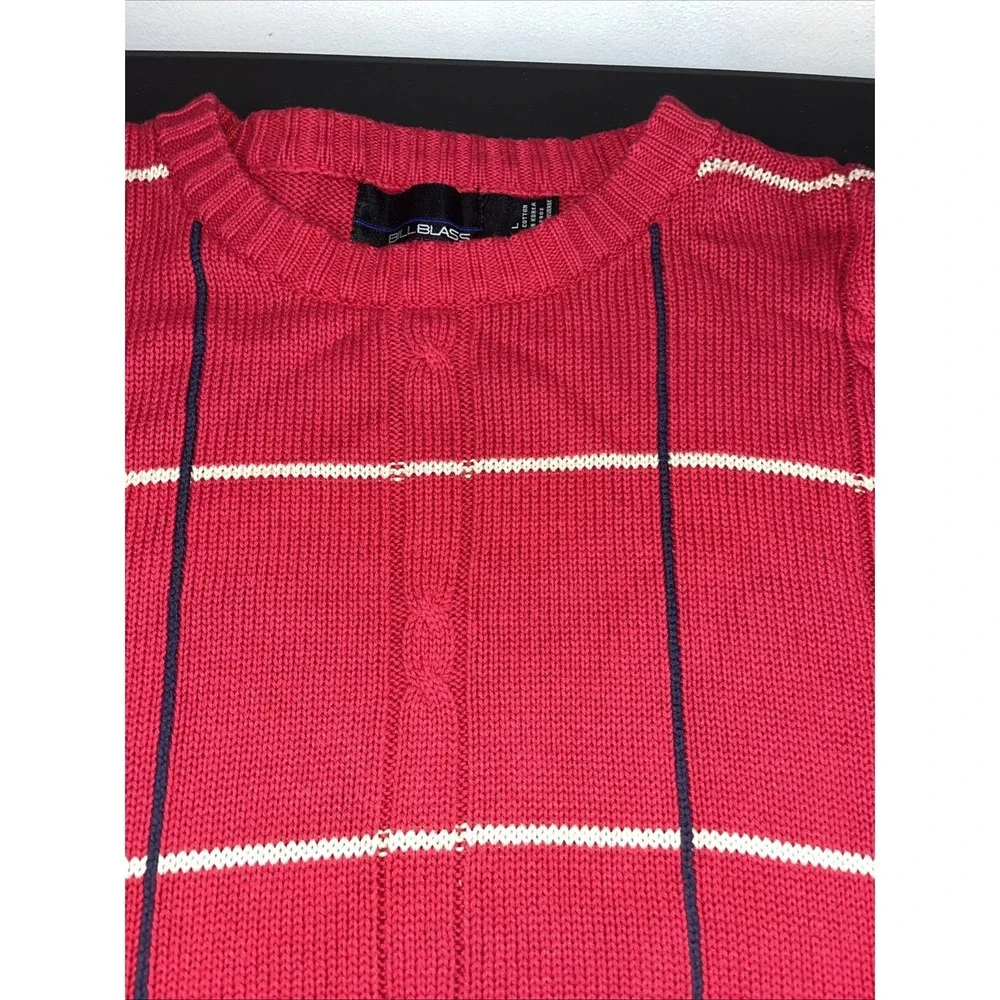 Bill Blass Red Striped Crew Neck Long Sleeve Knit Sweater Mens Large L - Picture 2 of 11